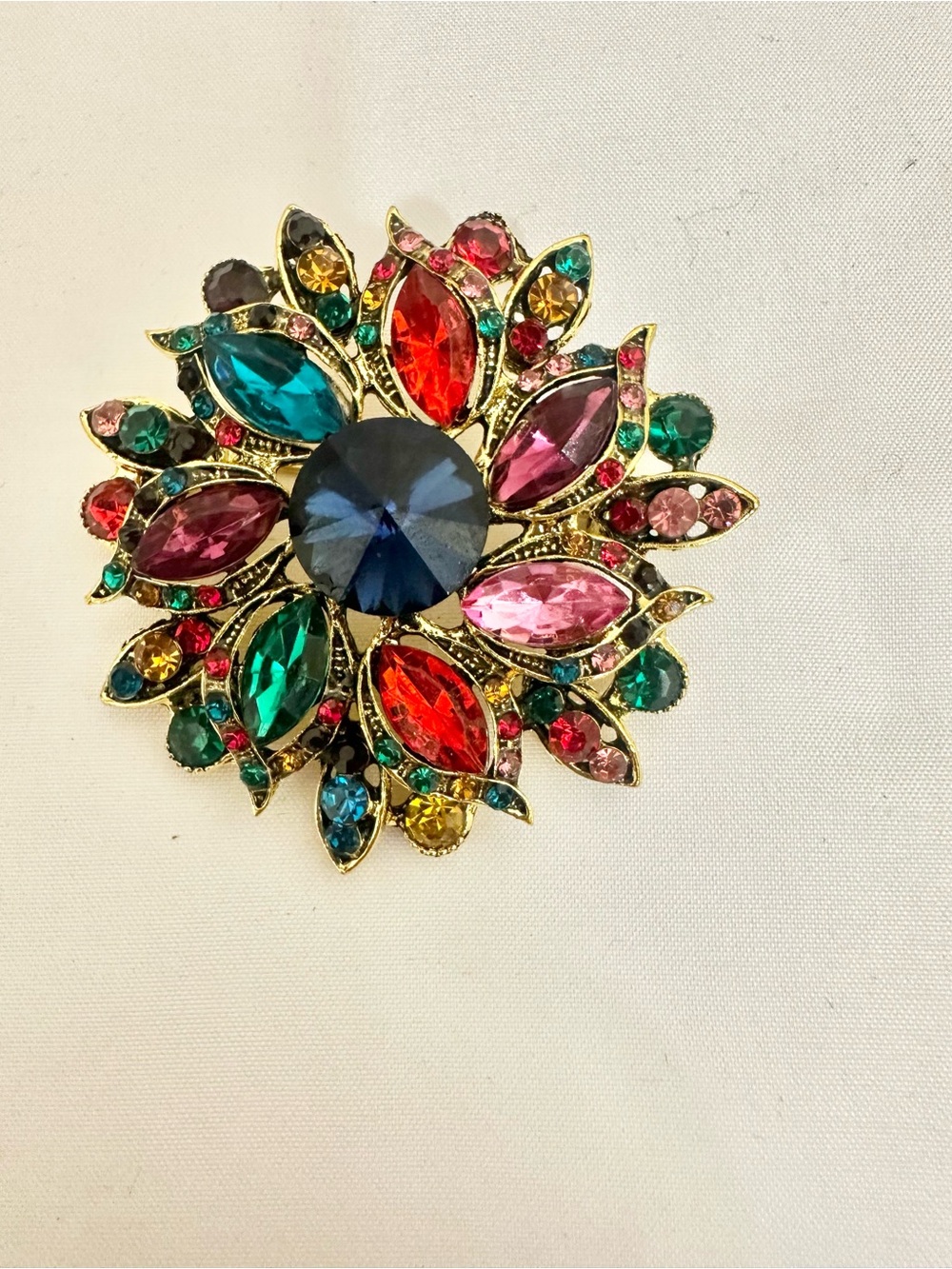 Elegant Multicolored Crystal Flower Brooch - Designer Style